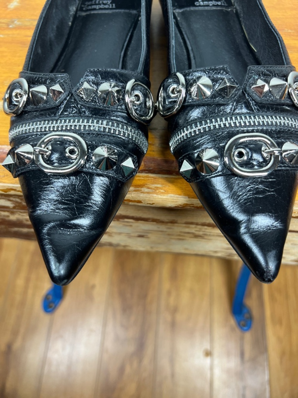 Jeffrey Campbell Black Studded Pointed Toe Zipper Pumps - Picture 4 of 10